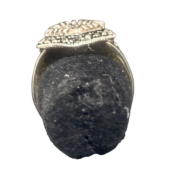 Sterling Silver 925 Marcasite black spinel ring open work weave size 7 - Picture 4 of 7